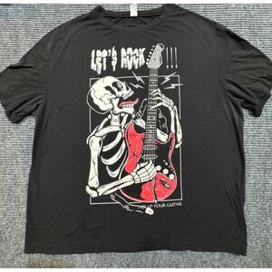 Romwe Skeleton Guitar T-Shirt Men's L Black Let's Rock Graphic Distressed